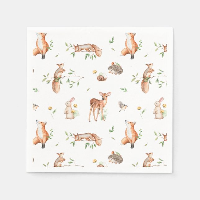 Cute Woodland Animal Friends Mönster Pappersservett (Framsidan)