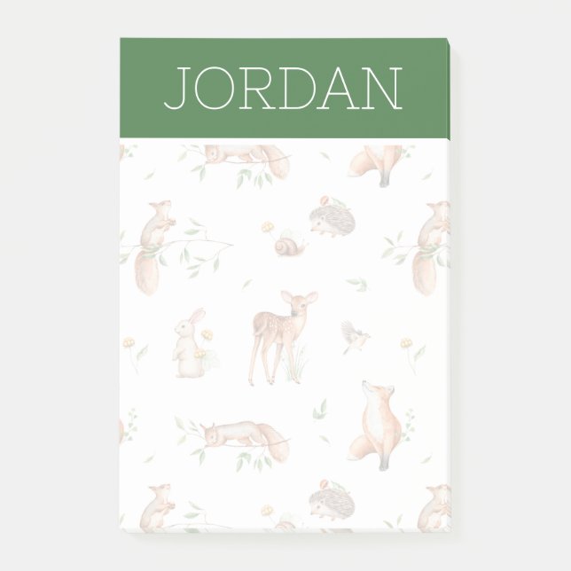 Cute Woodland Animal Friends Mönster Post-it Block (Framsida)