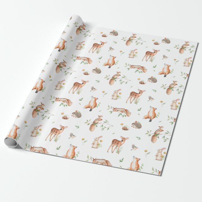 Cute Woodland Animal Friends Mönster Presentpapper (Utrullad)