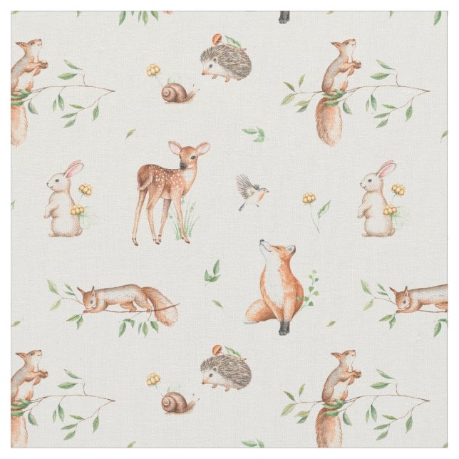 Cute Woodland Animal Friends Mönster Tyg (Närbild)