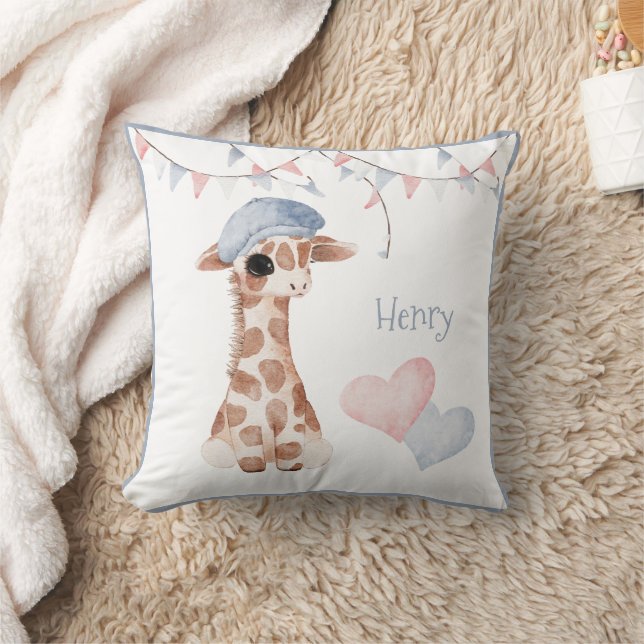 Cute Woodland Animal Giraffe Heart Namn Nursery Kudde (Filt)