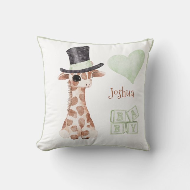 Cute Woodland Animal Giraffe Heart Namn Nursery Kudde (Framsida)