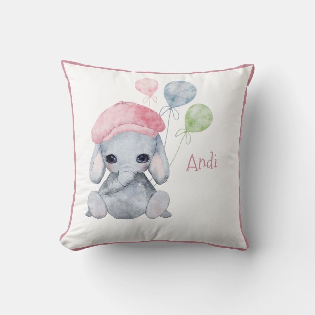 Cute Woodland Animal Girl Elephant Namn Nursery Kudde (Framsida)