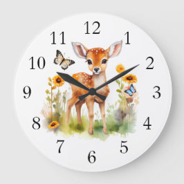 Cute Woodland Animal Hjort and Butterflies Stor Klocka