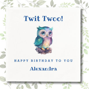 Cute Woodland Animal Kids Uggla Birthday Pappersservett