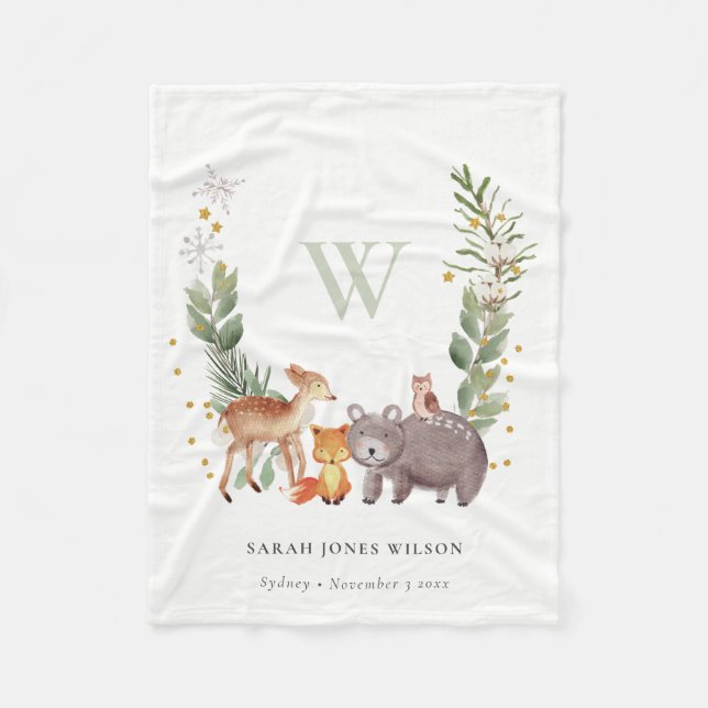 Cute Woodland Animal Leafy Wandeogram Kids Fleecefilt (Framsidan)