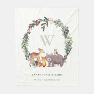 Cute Woodland Animal Leafy Wandeogram Kids Fleecefilt