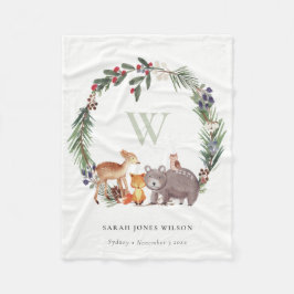 Cute Woodland Animal Leafy Wandeogram Kids Fleecefilt