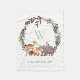 Cute Woodland Animal Leafy Wandeogram Kids Fleecefilt