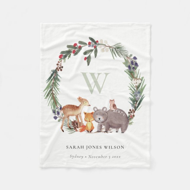 Cute Woodland Animal Leafy Wandeogram Kids Fleecefilt (Framsidan)