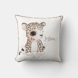 Cute Woodland Animal Leopard Namn Nursery Kudde