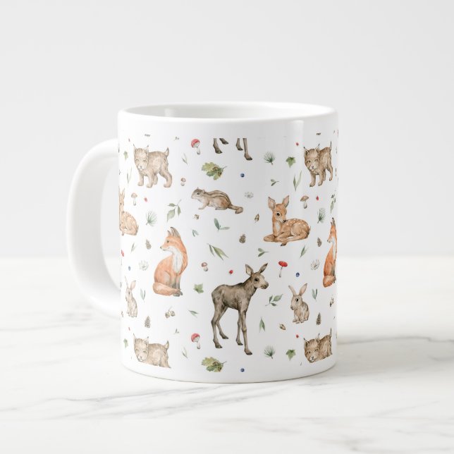 Cute Woodland Animal Mönster Jumbo Mugg (Framsida vänster)