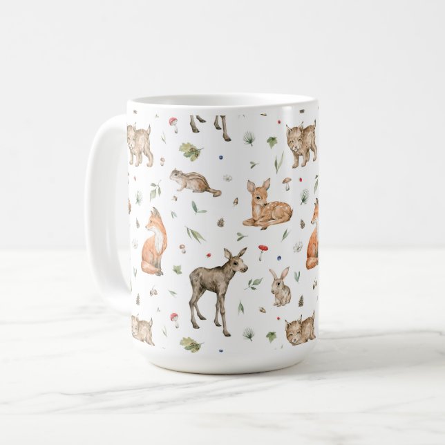 Cute Woodland Animal Mönster Kaffemugg (Framsida vänster)
