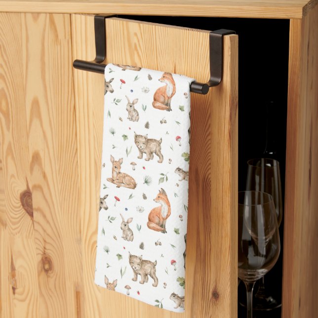 Cute Woodland Animal Mönster Kökshandduk (Thirds Fold)