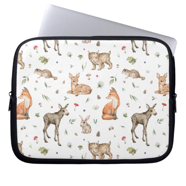 Cute Woodland Animal Mönster Laptop Fodral (Framsidan)