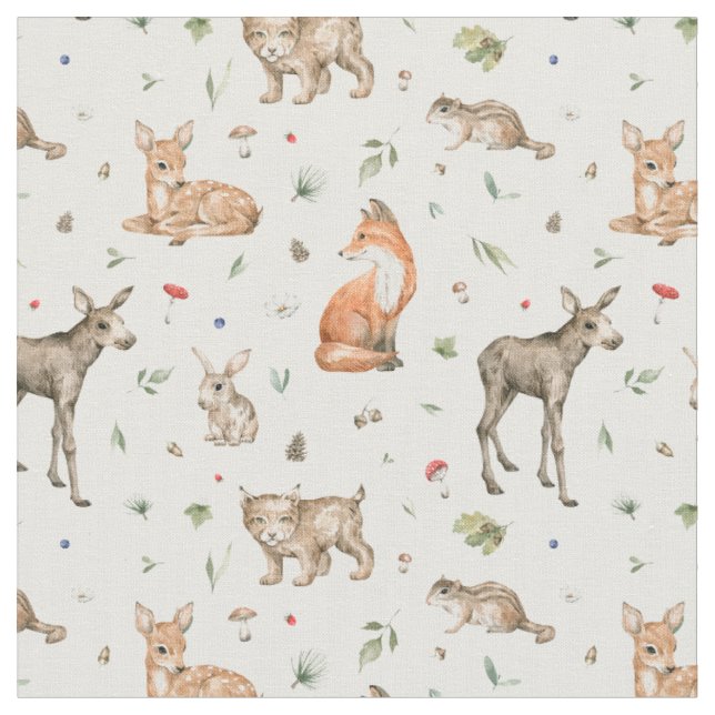 Cute Woodland Animal Mönster Tyg (Närbild)