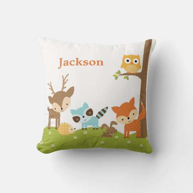 Cute Woodland Animal Nursery Pillow Kudde (Framsida)