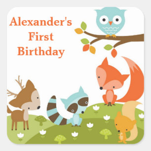 Cute Woodland Animal Stickers Fyrkantigt Klistermärke