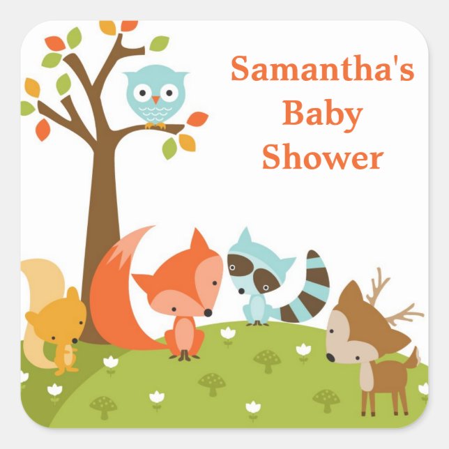 Cute Woodland Animal Stickers Fyrkantigt Klistermärke (Framsida)