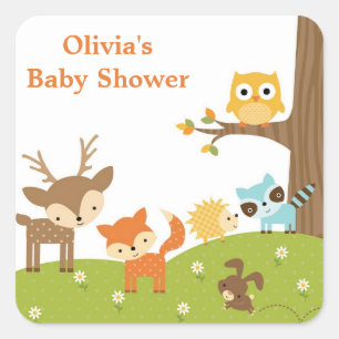 Cute Woodland Animal Stickers Fyrkantigt Klistermärke