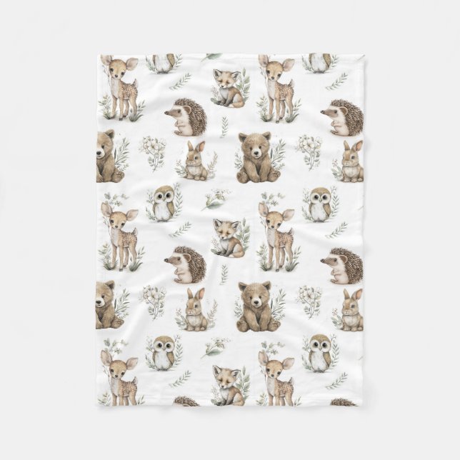 Cute Woodland Animal Watercolour Fleecefilt (Framsidan)