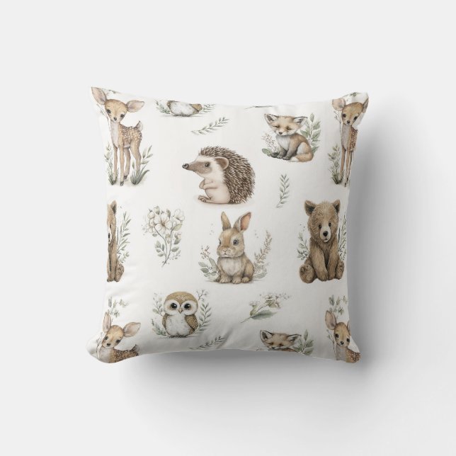 Cute Woodland Animal Watercolour Kudde (Framsida)