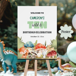 Cute Woodland Animals 10th Birthday Party Welcome Poster