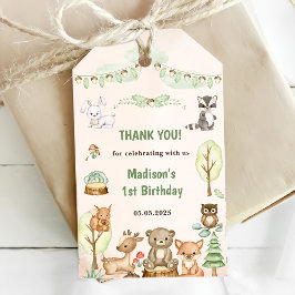 Cute Woodland Animals 1:a födelsedag Party Gift-Mä Presentetikett