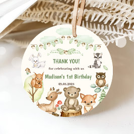 Cute Woodland Animals 1:a födelsedagen Party Gåvor Etiketter