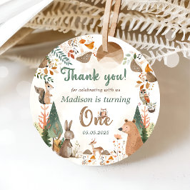 Cute Woodland Animals 1:a födelsedagen Party Gåvor Etiketter