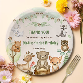 Cute Woodland Animals 1:a födelsedagen Party Pappe