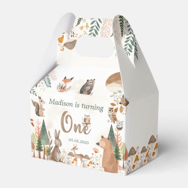 Cute Woodland Animals 1:a födelsedagen Party Presentaskar (Framsidan Sidan)