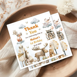 Cute Woodland Animals 1st Birthday Party Napkins Pappersservett