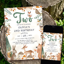 Cute Woodland Animals 2:a födelsedagen Party Inbjudningar