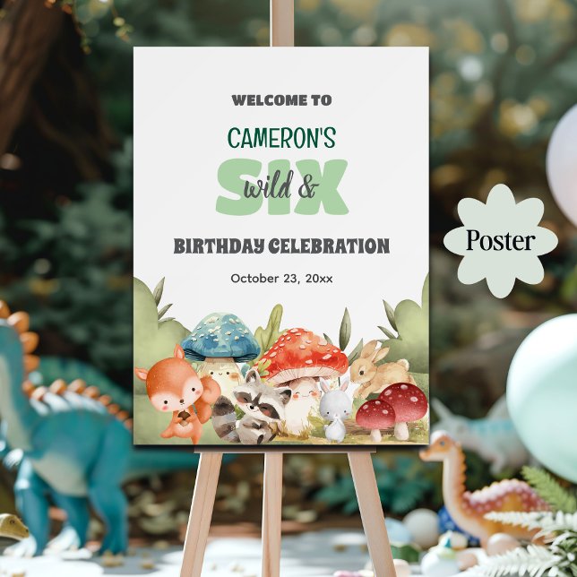 Cute Woodland Animals 6th Birthday Party Welcome Poster (Skapare uppladdad)