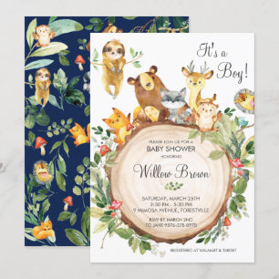 Cute Woodland Animals Baby Shower Boy Neutralt Inbjudningar