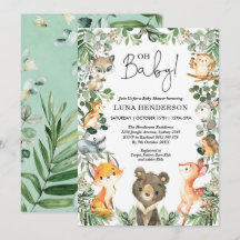 Cute Woodland Animals Baby Shower Forest Greenery