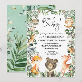 Cute Woodland Animals Baby Shower Forest Greenery Inbjudningar