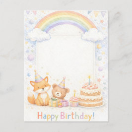 Cute Woodland Animals Birthday Card with Rainbow Vykort
