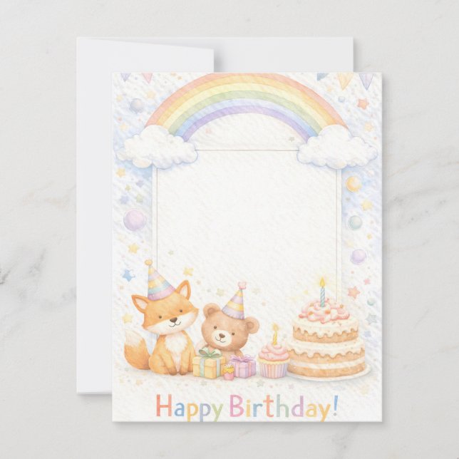 Cute Woodland Animals Birthday Invitation Inbjudningar (Framsida)