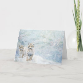Cute Woodland Animals Bobcat i Snö Hälsning Kort