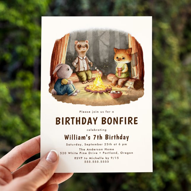 Cute Woodland Animals Bonfire Camping Birthday Inbjudningar (Skapare uppladdad)