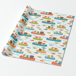Cute Woodland Animals Canoe Mönster Presentpapper