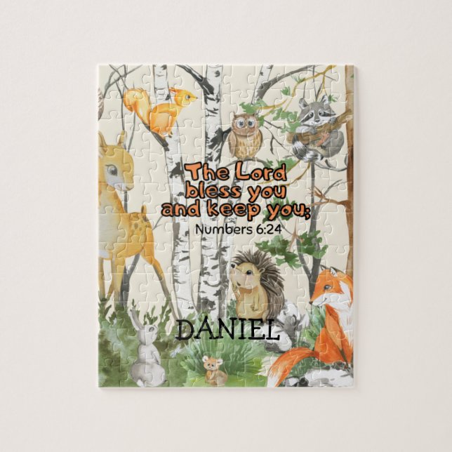 Cute Woodland Animals Christian Scripture Kid Gift Pussel (Vertikal)