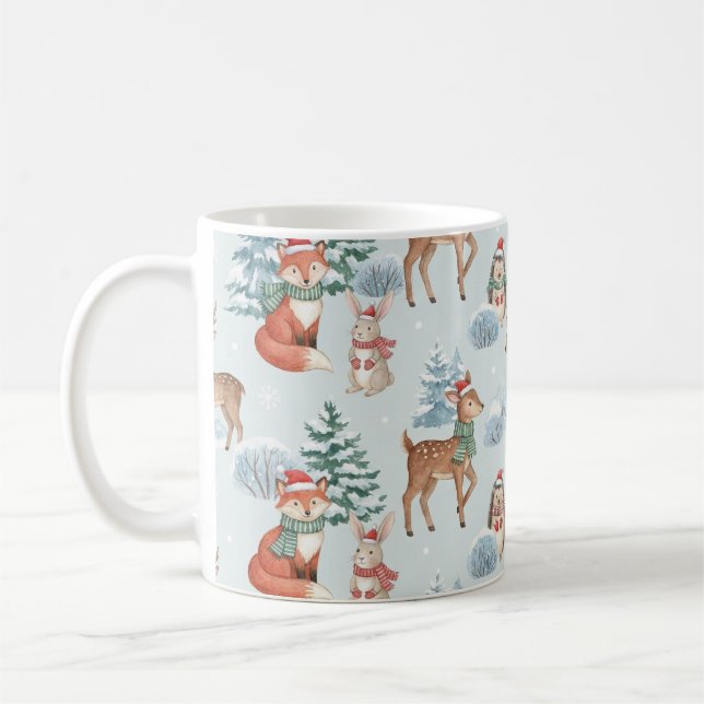 Cute Woodland Animals Christmas Pattern Mug Kaffemugg (Vänster)