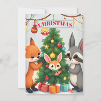 Cute Woodland Animals Christmas Tree Card Julkort
