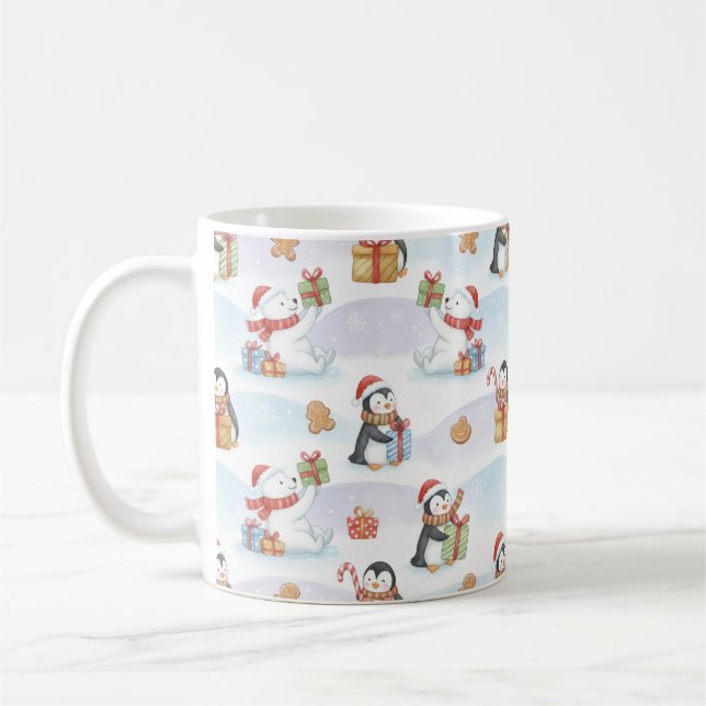 Cute Woodland Animals ChristmasPattern Holiday Mug Kaffemugg (Vänster)