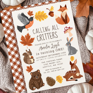 Cute Woodland Animals faller hösten Barns födelsed Inbjudningar