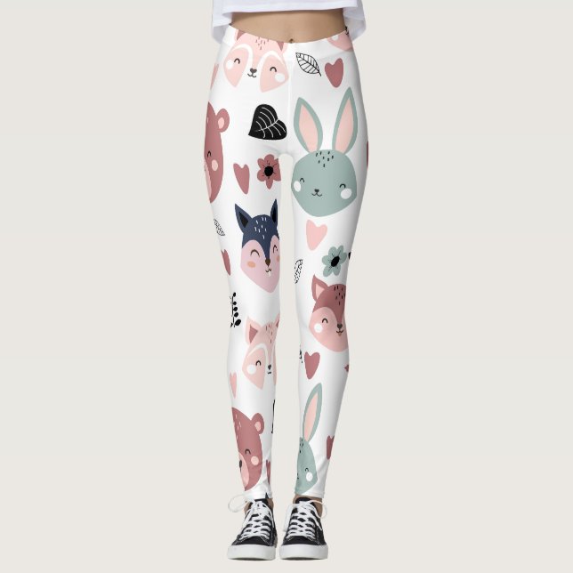 Cute Woodland Animals Forest Friends Nursery Leggings (Framsida)