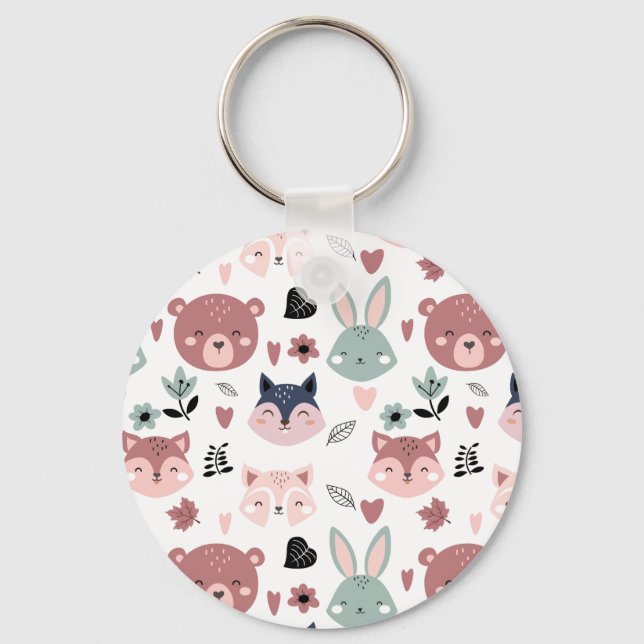 Cute Woodland Animals Forest Friends Nursery Nyckelring (Framsida)